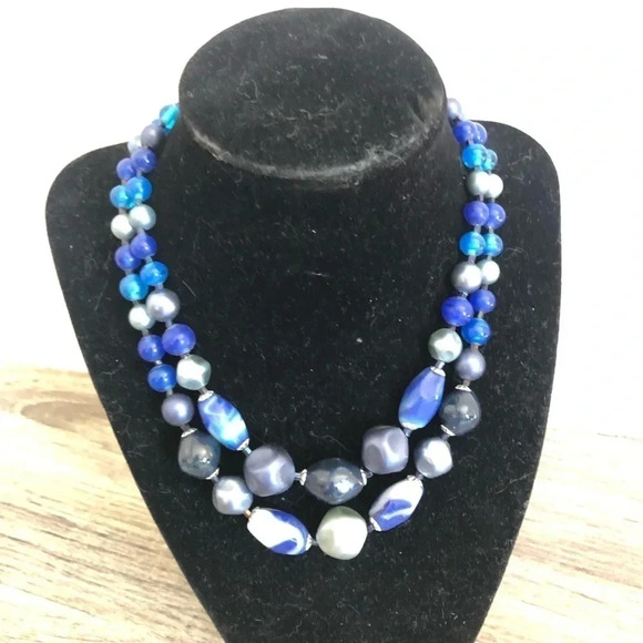 Vtg Blue Two Strand  Necklace - Picture 1 of 7